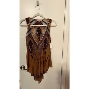 Ted Baker Paris Silk Blouse Brown and Tan Size 2